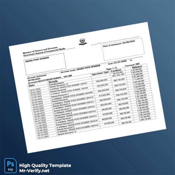 Iraq Bank Statement Template in Word and PDF formats Iraq Bank Statement Template in Word and PDF formats