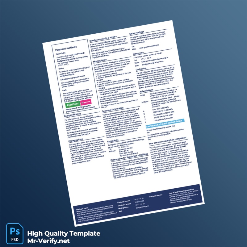 Ireland Bord Gáis Energy Limited Editable Natural Gas Bill Template in Word and PDF formats page 2 Ireland Bord Gáis Energy Limited Editable Natural Gas Bill Template in Word and PDF formats page 2