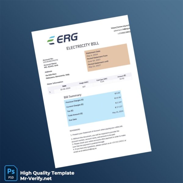 Italy Electricity Provider Editable Electricity Bill Template in Word and PDF formats Italy Electricity Provider Editable Electricity Bill Template in Word and PDF formats
