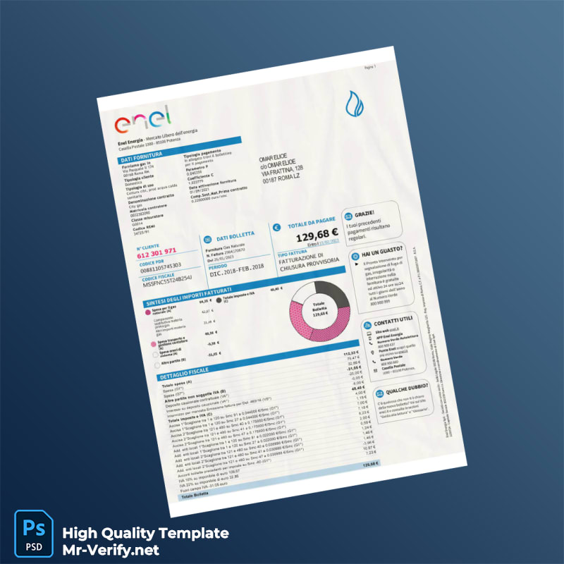 Italy Enel Energia Editable Gas Bill Template in Word and PDF formats Italy Enel Energia Editable Gas Bill Template in Word and PDF formats