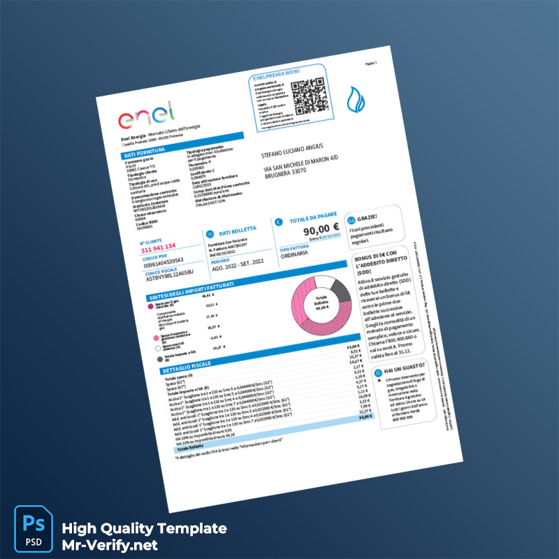 Italy ITALGAS RETI SPA Editable Gas Bill Template in Word and PDF formats Italy ITALGAS RETI SPA Editable Gas Bill Template in Word and PDF formats