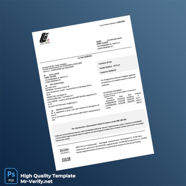 Italy LINEA PIU Editable Gas Bill Template in Word and PDF formats