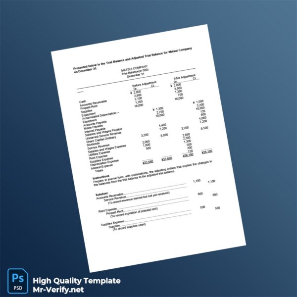 Japan Matsui Company Editable Trial Balance Template in Word and PDF formats Japan Matsui Company Editable Trial Balance Template in Word and PDF formats