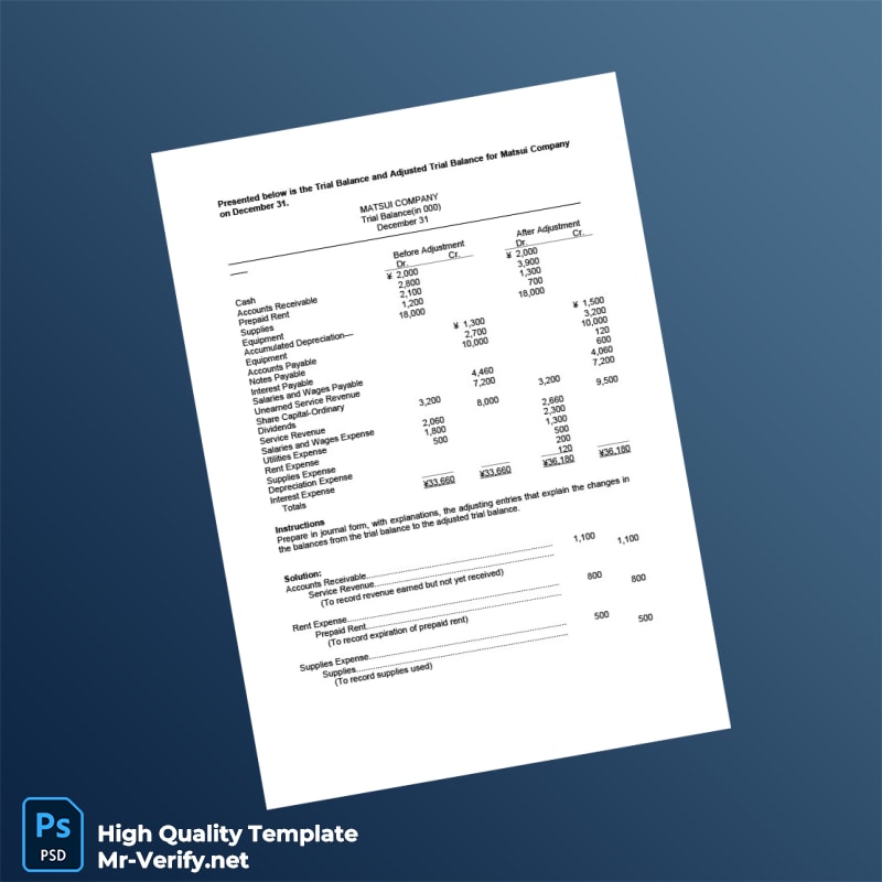 Japan Matsui Company Editable Trial Balance Template in Word and PDF formats Japan Matsui Company Editable Trial Balance Template in Word and PDF formats
