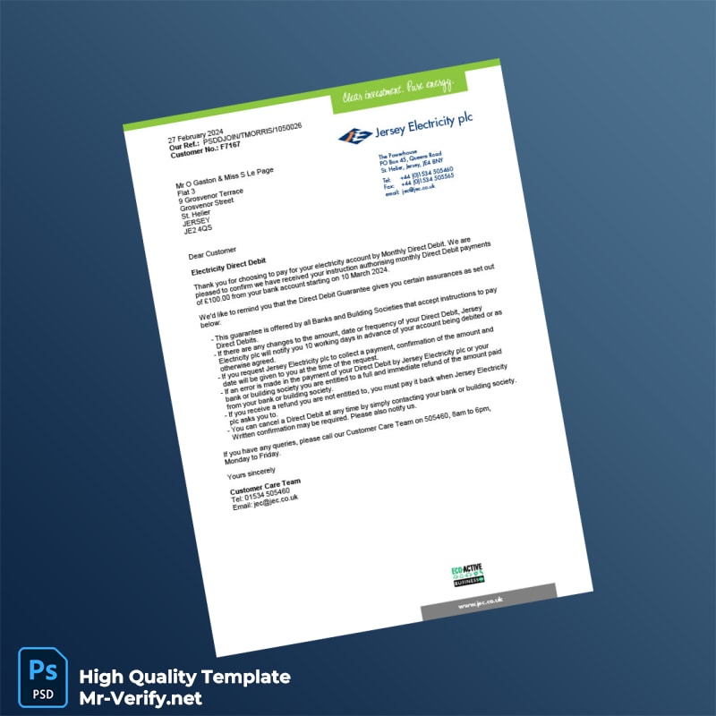 Jersey Jersey Electricity plc Editable Electricity Bill Template in Word and PDF formats Jersey Jersey Electricity plc Editable Electricity Bill Template in Word and PDF formats