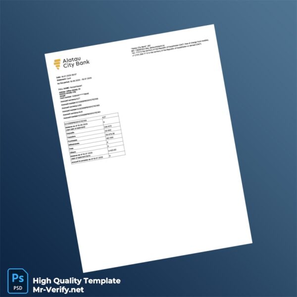 Kazakhstan Alatau City Bank Statement Template in Word and PDF formats