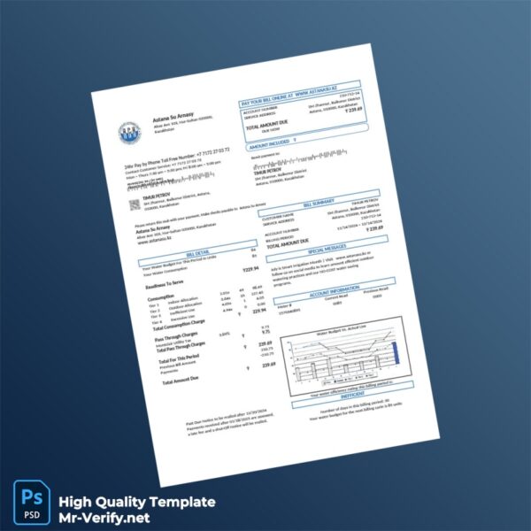 Kazakhstan Astana Su Arnasy Editable Utility Bill Template in Word and PDF formats Kazakhstan Astana Su Arnasy Editable Utility Bill Template in Word and PDF formats