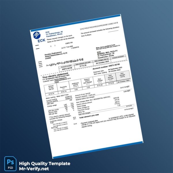 Kazakhstan ECK Editable Electricity Bill Template in Word and PDF formats Kazakhstan ECK Editable Electricity Bill Template in Word and PDF formats