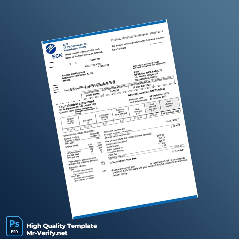 Kazakhstan ECK Editable Electricity Bill Template in Word and PDF formats Kazakhstan ECK Editable Electricity Bill Template in Word and PDF formats