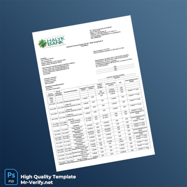 Kazakhstan Halyk Bank Credit Card Statement Template in Word and PDF formats