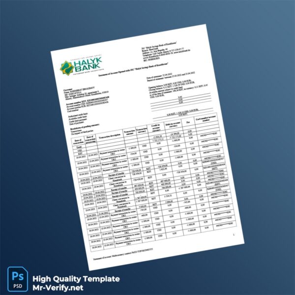 Kazakhstan Halyk Bank Statement Template in Word and PDF formats Kazakhstan Halyk Bank Statement Template in Word and PDF formats