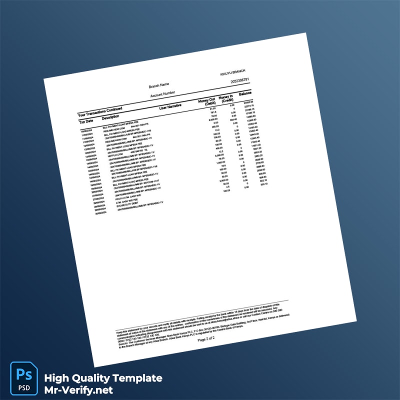Kenya Absa Bank Statement Template in Word and PDF formats page 2 Kenya Absa Bank Statement Template in Word and PDF formats page 2