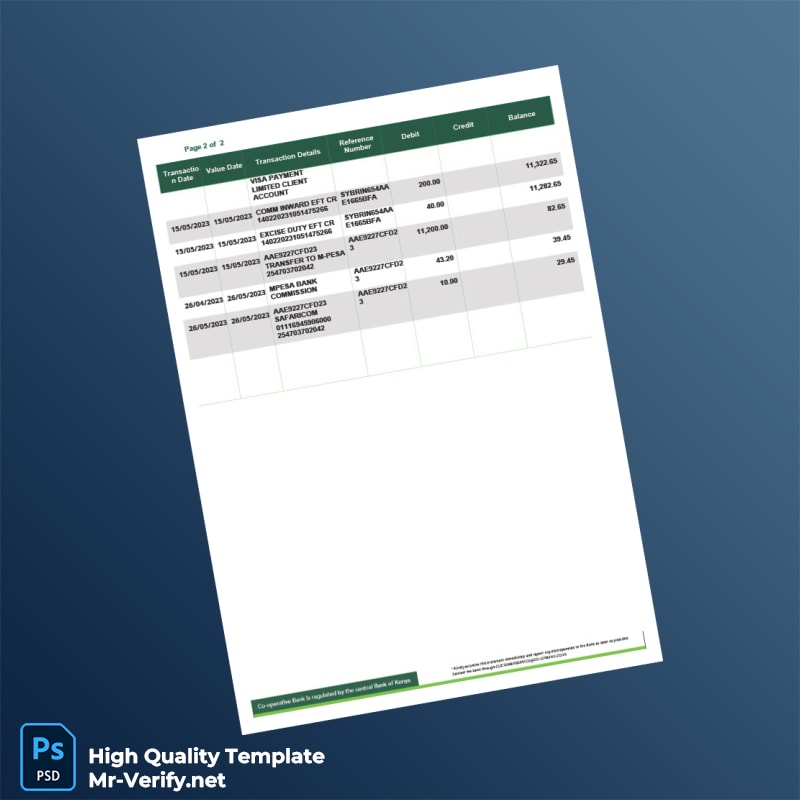 Kenya Co-operative Bank Bank Statement Template in Word and PDF formats page 2 Kenya Co-operative Bank Bank Statement Template in Word and PDF formats page 2