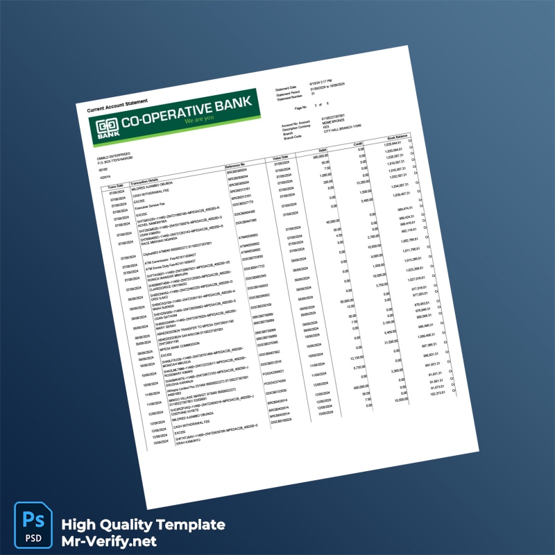 Kenya Cooperative Bank Account Statement Template in Word and PDF formats page 3 Kenya Cooperative Bank Account Statement Template in Word and PDF formats page 3