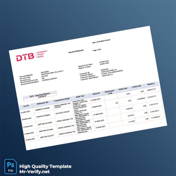 Kenya DTB Bank Statement Template in Word and PDF formats Kenya DTB Bank Statement Template in Word and PDF formats
