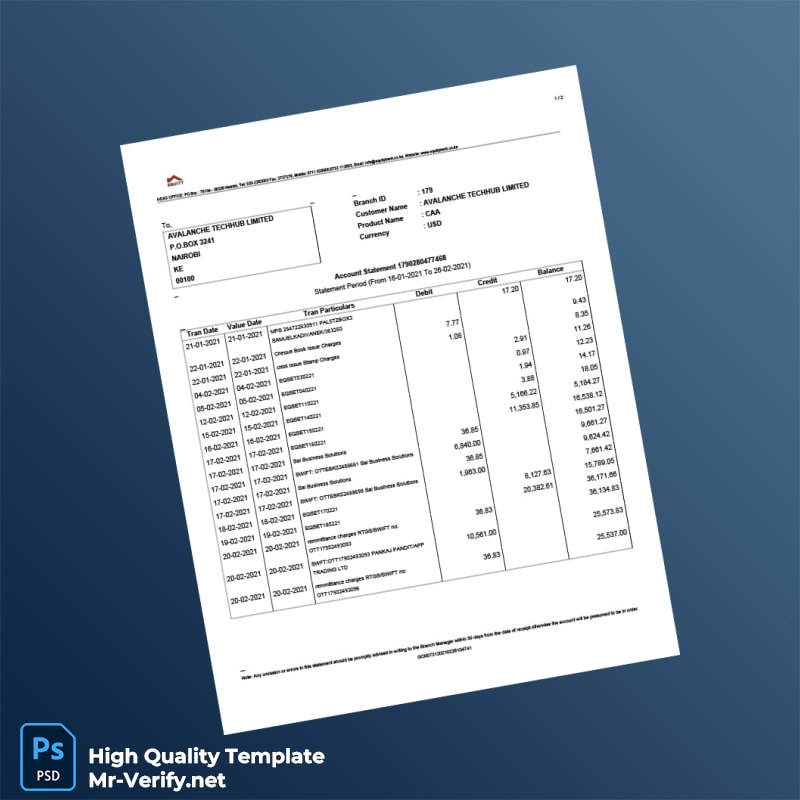 Kenya Equity Bank Account Statement Template in Word and PDF formats Kenya Equity Bank Account Statement Template in Word and PDF formats