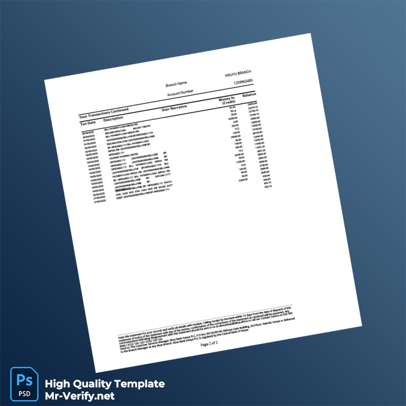 Kenya KCB Personal Account Statement Template in Word and PDF formats page 2 Kenya KCB Personal Account Statement Template in Word and PDF formats page 2