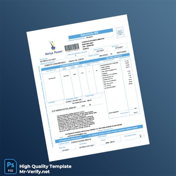 Kenya Kenya Power Editable Electricity Bill Template in Word and PDF formats