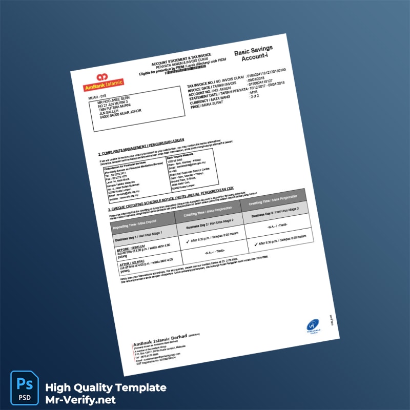 Malaysia AmBank Basic Savings Account Statement Template in Word and PDF formats page 2 Malaysia AmBank Basic Savings Account Statement Template in Word and PDF formats page 2