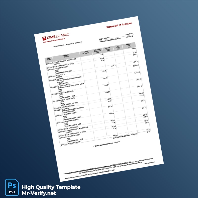 Malaysia Bank Statement Template in Word and PDF formats page 3 Malaysia Bank Statement Template in Word and PDF formats page 3