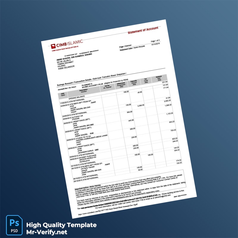 Malaysia Bank Statement Template in Word and PDF formats Malaysia Bank Statement Template in Word and PDF formats