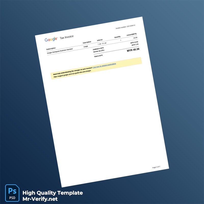 Malaysia Google Workspace Editable Tax Invoice Template in Word and PDF formats page 2 Malaysia Google Workspace Editable Tax Invoice Template in Word and PDF formats page 2