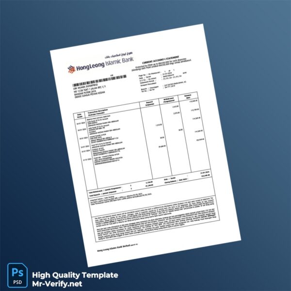 Malaysia Hong Leong Islamic Bank Statement Template in Word and PDF formats