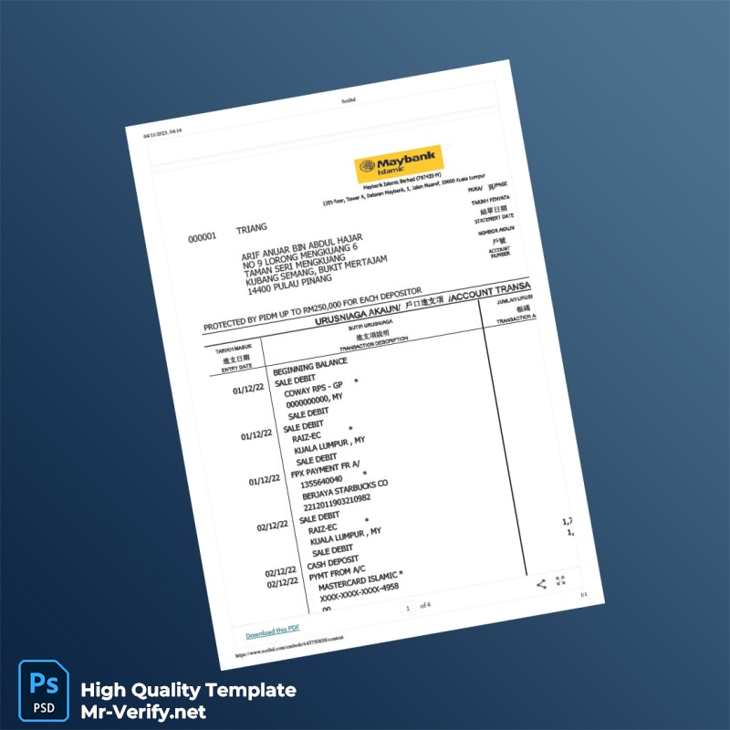 Malaysia Maybank Bank Statement Template in Word and PDF formats Malaysia Maybank Bank Statement Template in Word and PDF formats