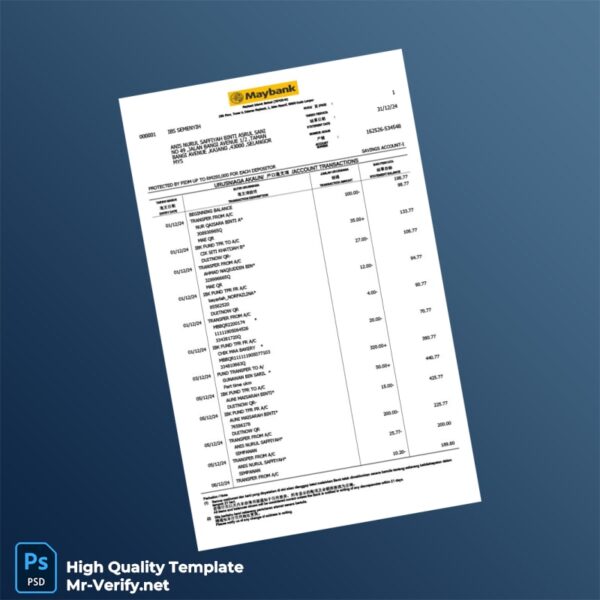 Malaysia Maybank Islamic Berhad Bank Statement Template in Word and PDF formats Malaysia Maybank Islamic Berhad Bank Statement Template in Word and PDF formats