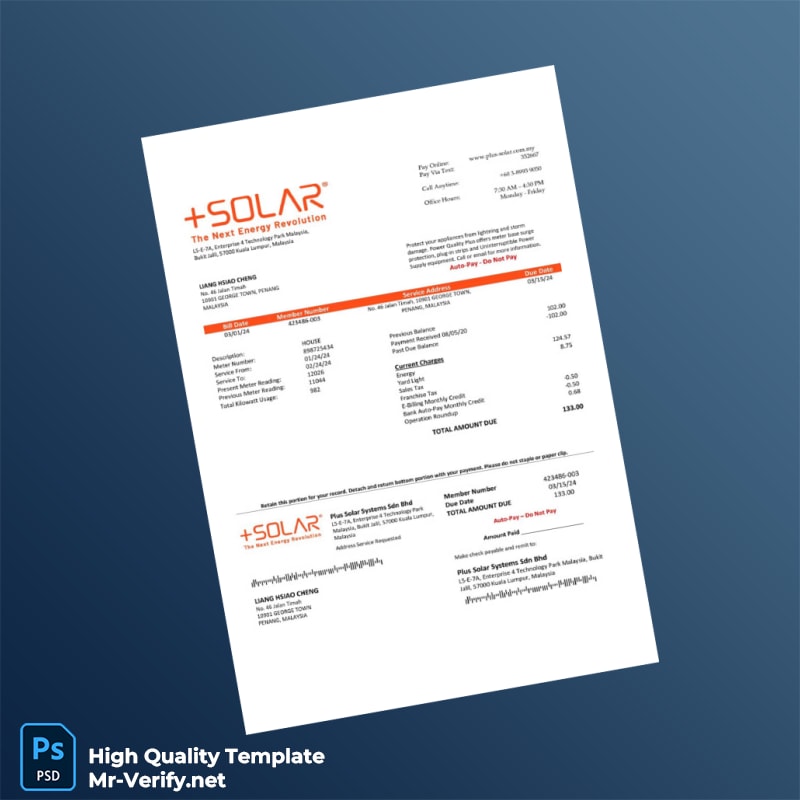 Malaysia Plus Solar Systems Sdn Bhd Editable Utility Bill Template in Word and PDF formats Malaysia Plus Solar Systems Sdn Bhd Editable Utility Bill Template in Word and PDF formats