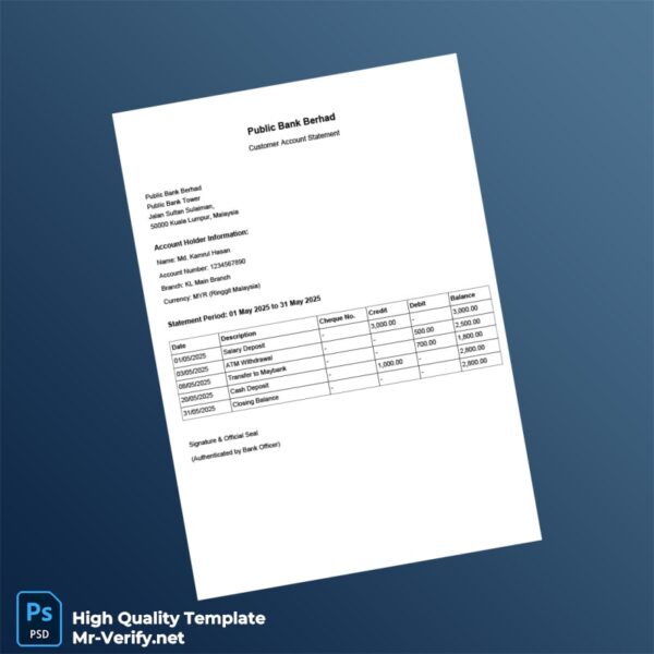 Malaysia Public Bank Berhad Account Statement Template in Word and PDF formats Malaysia Public Bank Berhad Account Statement Template in Word and PDF formats