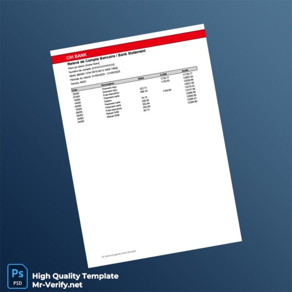 Morocco CIH Bank Statement Template in Word and PDF formats Morocco CIH Bank Statement Template in Word and PDF formats