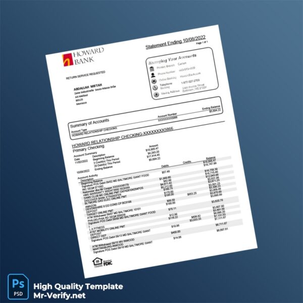 Morocco Howard Bank Bank Statement Template in Word and PDF formats Morocco Howard Bank Bank Statement Template in Word and PDF formats