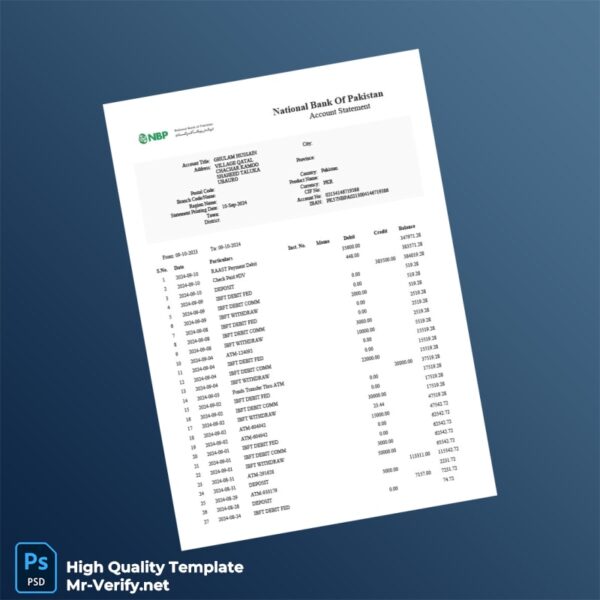 National Bank Statement Template in Word and PDF formats