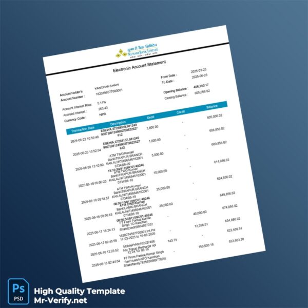 Nepal Electronic Account Statement Template in Word and PDF formats