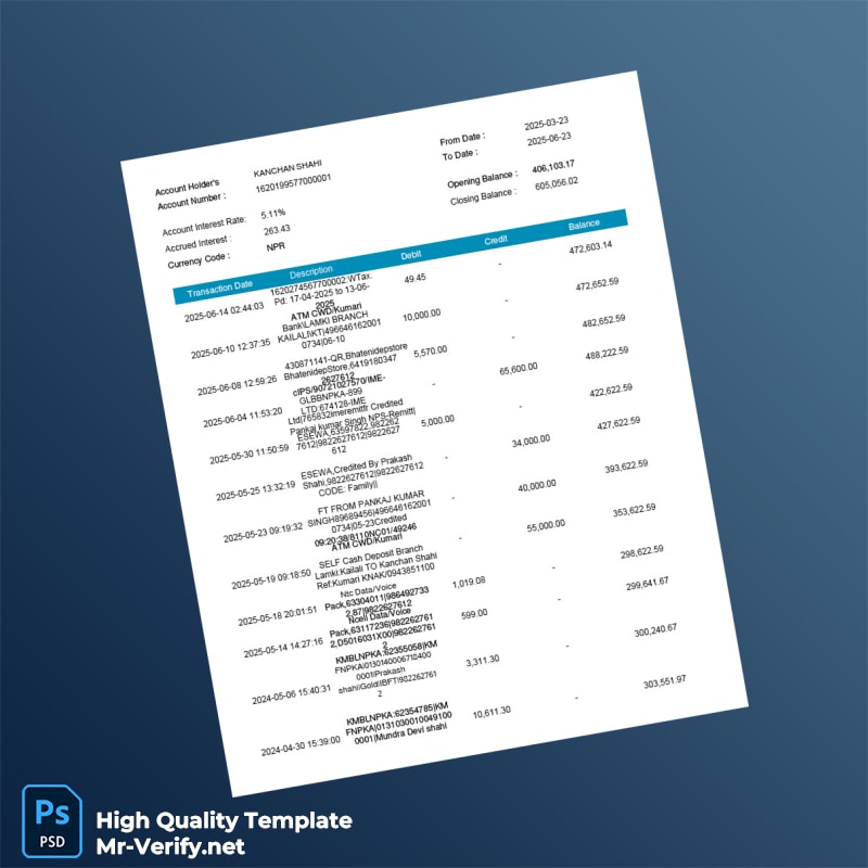 Nepal Electronic Account Statement Template in Word and PDF formats page 2 Nepal Electronic Account Statement Template in Word and PDF formats page 2