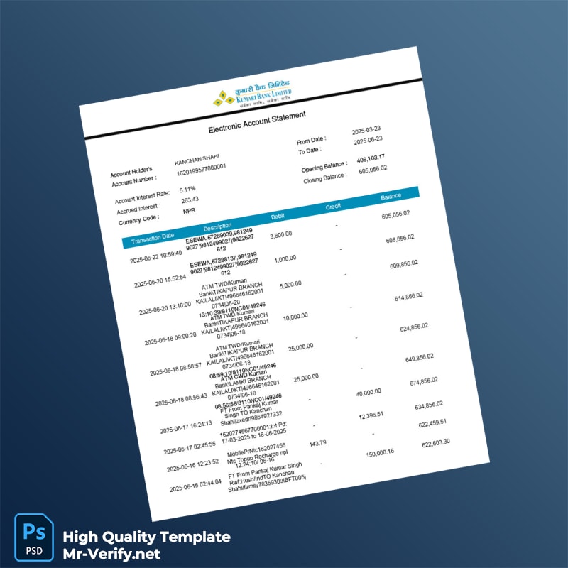 Nepal Electronic Account Statement Template in Word and PDF formats Nepal Electronic Account Statement Template in Word and PDF formats