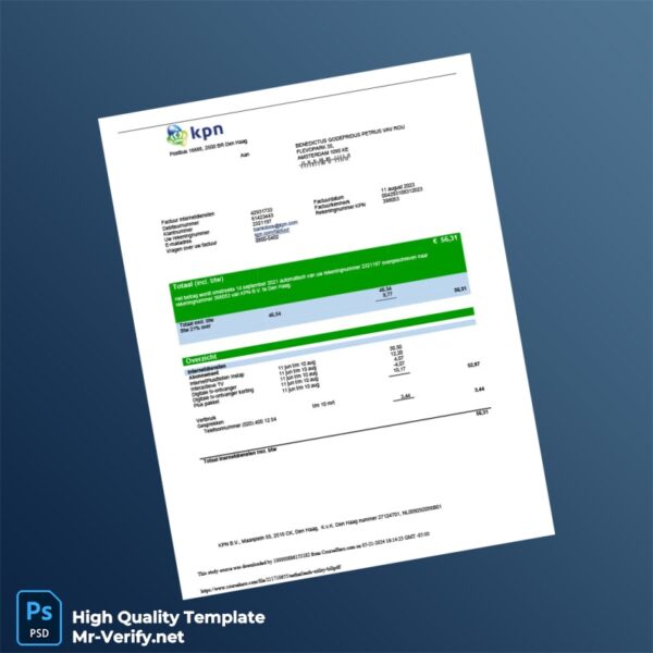 Netherlands KPN Editable Utility Bill Template in Word and PDF formats Netherlands KPN Editable Utility Bill Template in Word and PDF formats