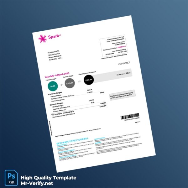New Zealand Spark Editable Billing Summary Template in Word and PDF formats New Zealand Spark Editable Billing Summary Template in Word and PDF formats
