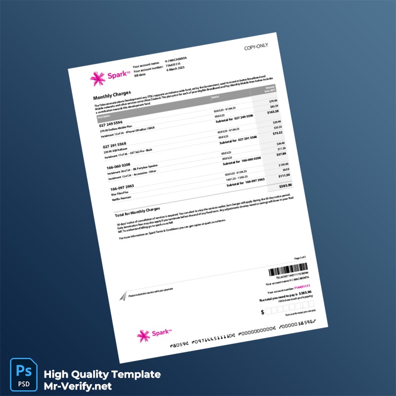 New Zealand Spark Editable Billing Summary Template in Word and PDF formats page 2 New Zealand Spark Editable Billing Summary Template in Word and PDF formats page 2