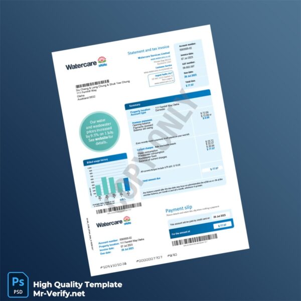 New Zealand Watercare Services Editable Water Bill Template in Word and PDF formats New Zealand Watercare Services Editable Water Bill Template in Word and PDF formats