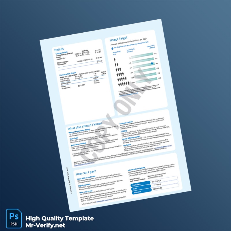 New Zealand Watercare Services Editable Water Bill Template in Word and PDF formats page 2 New Zealand Watercare Services Editable Water Bill Template in Word and PDF formats page 2