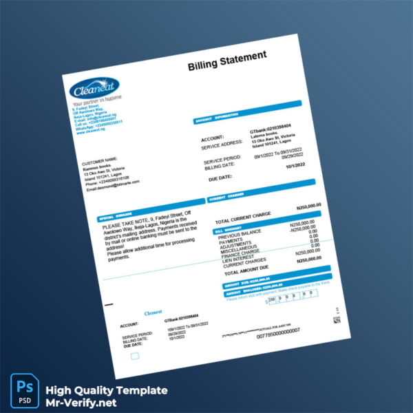 Nigeria Cleaneat Editable Utility Bill Template in Word and PDF formats Nigeria Cleaneat Editable Utility Bill Template in Word and PDF formats