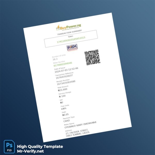 Nigeria EKEDC Editable Utility Bill Template in Word and PDF formats