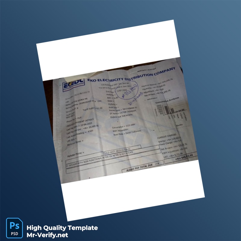 Nigeria Eko Electricity Distribution Company Editable Electricity Bill Template in Word and PDF formats Nigeria Eko Electricity Distribution Company Editable Electricity Bill Template in Word and PDF formats