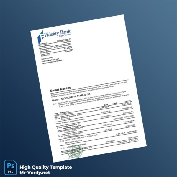 Nigeria Fidelity Bank Statement Template in Word and PDF formats Nigeria Fidelity Bank Statement Template in Word and PDF formats