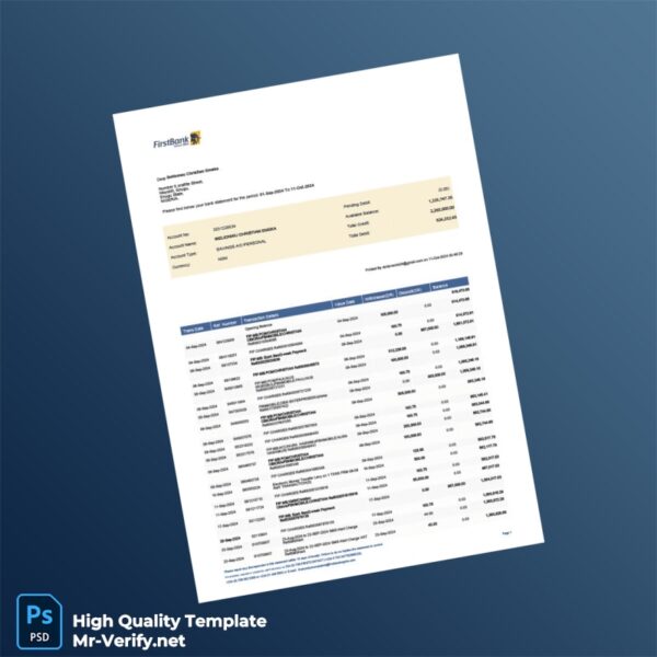 Nigeria FirstBank Statement Template in Word and PDF formats