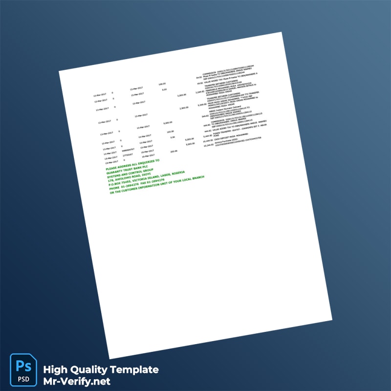 Nigeria GTBank Customer Statement Template in Word and PDF formats page 2 Nigeria GTBank Customer Statement Template in Word and PDF formats page 2