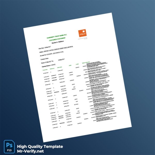 Nigeria Guaranty Trust Bank Bank Statement Template in Word and PDF formats