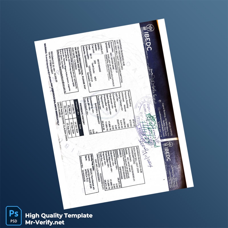 Nigeria IBEDC Editable Utility Bill Template in Word and PDF formats Nigeria IBEDC Editable Utility Bill Template in Word and PDF formats